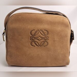 Loewe Anagram Tan Suede Shoulder Bag With Dust Bag